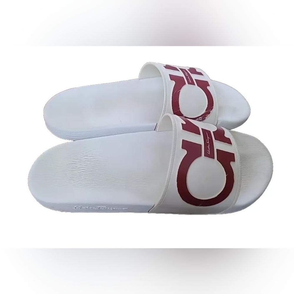 Salvatore Ferragamo Groove 2 White Men's sandal beach slide US 11 11.5